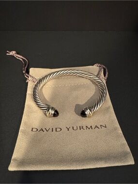 David Yurman Cable Bracelet Sterling Silver & 14K Gold Accents & Garnet Tips 7mm